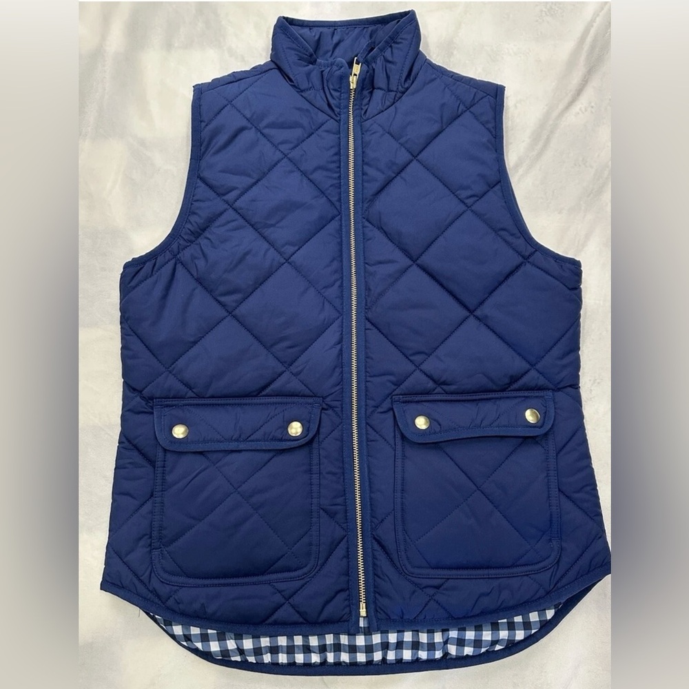 J. Crew Factory Dark Blue Quilted Puffer Vest Women's Size XS Navy Blue Pockets